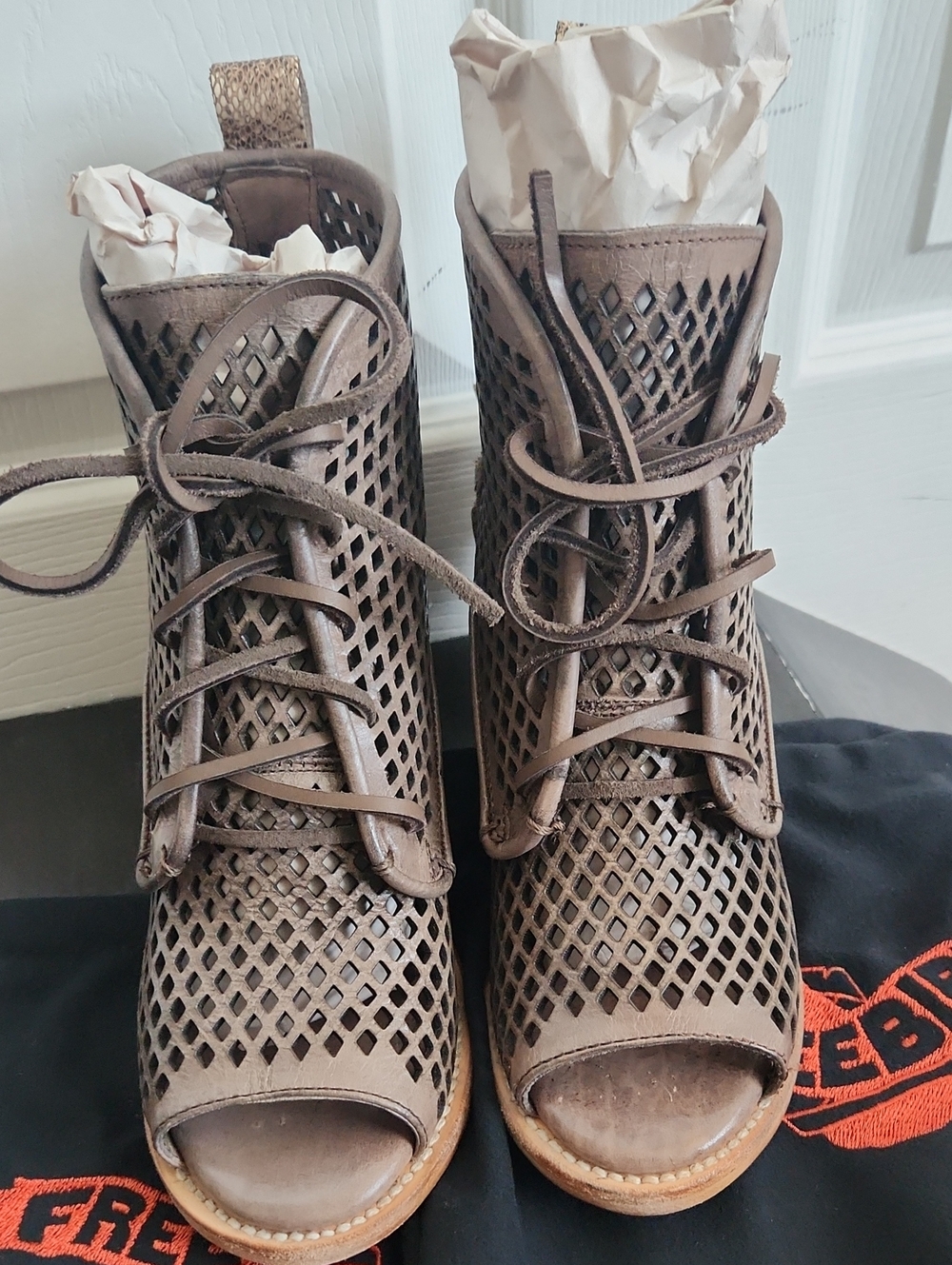 Freebird. Women's Brown Perforated Lace-Up Boots